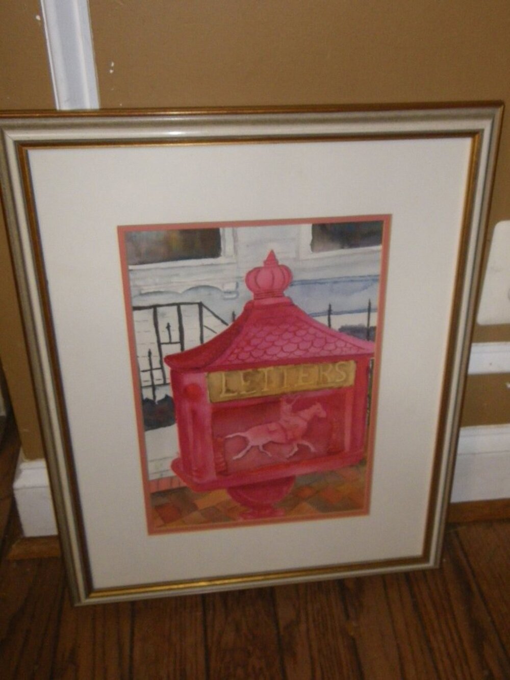 Vintage Watercolor Painting Classic Letter Mailbox Signed
